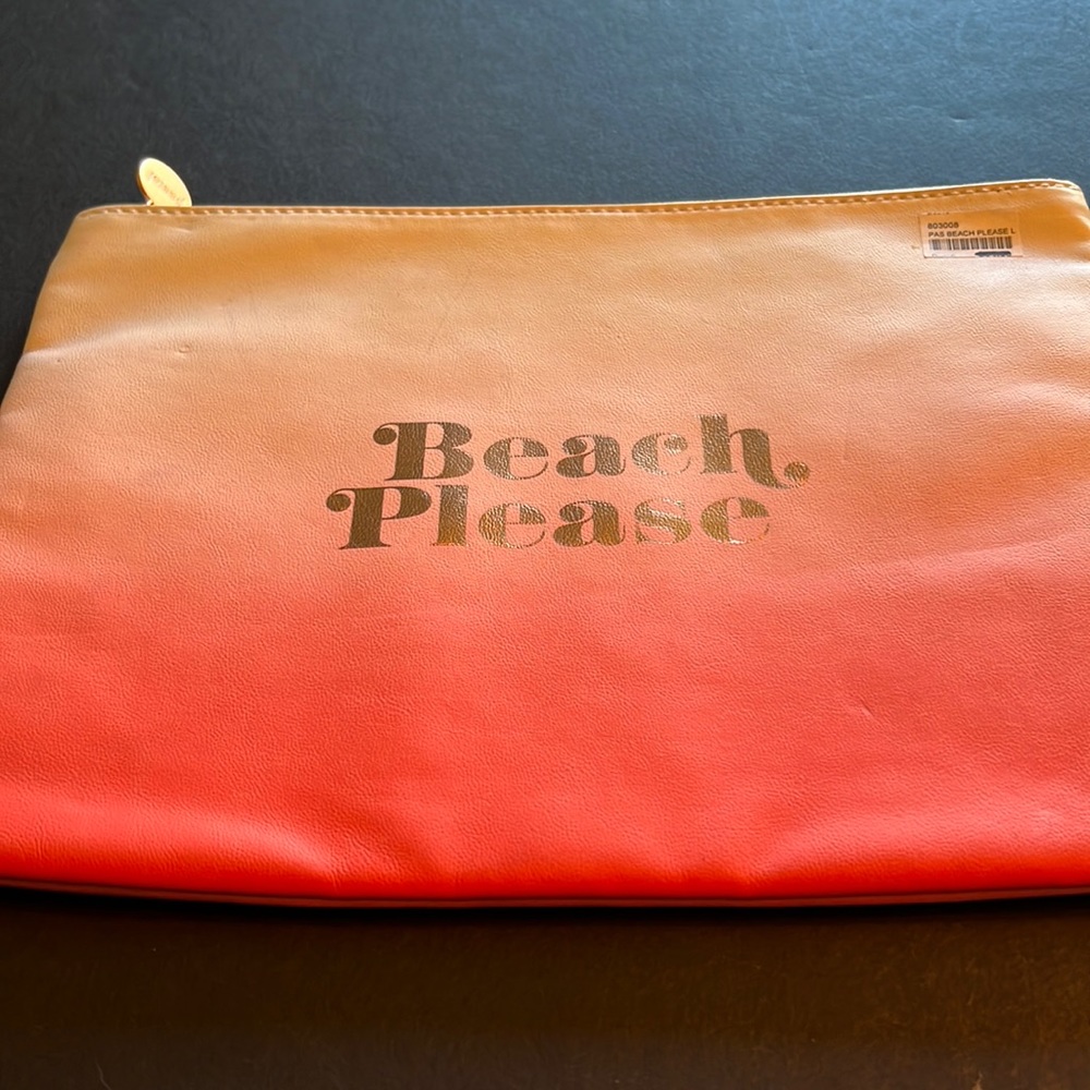“Beach Please” rose gold on ombre pink cosmetic bag w/rose gold zipper- NWT